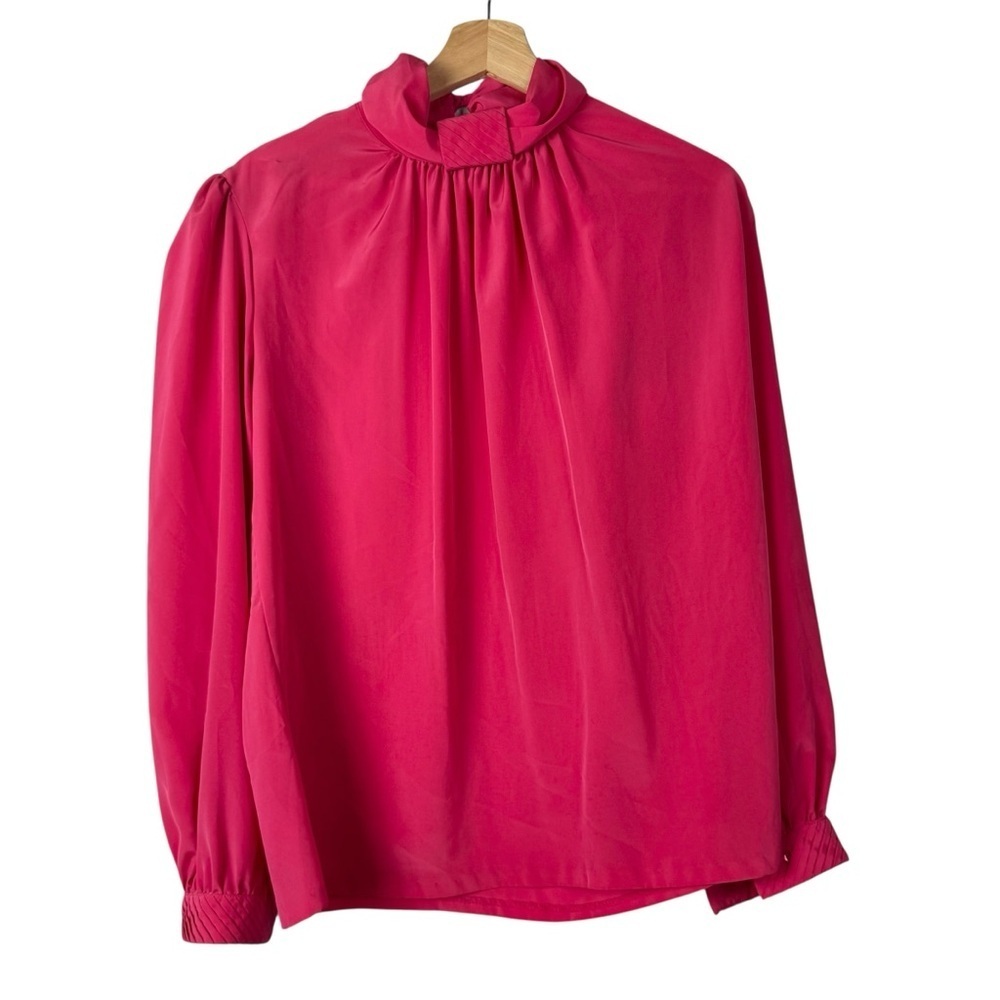 Vintage Gailord Hot Pink High Neck Long Sleeve Blouse M
